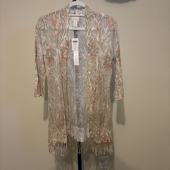 Chico's Kerrigan CardiganTribal Fringe Lace Linen Cotton - Picture 12 of 15